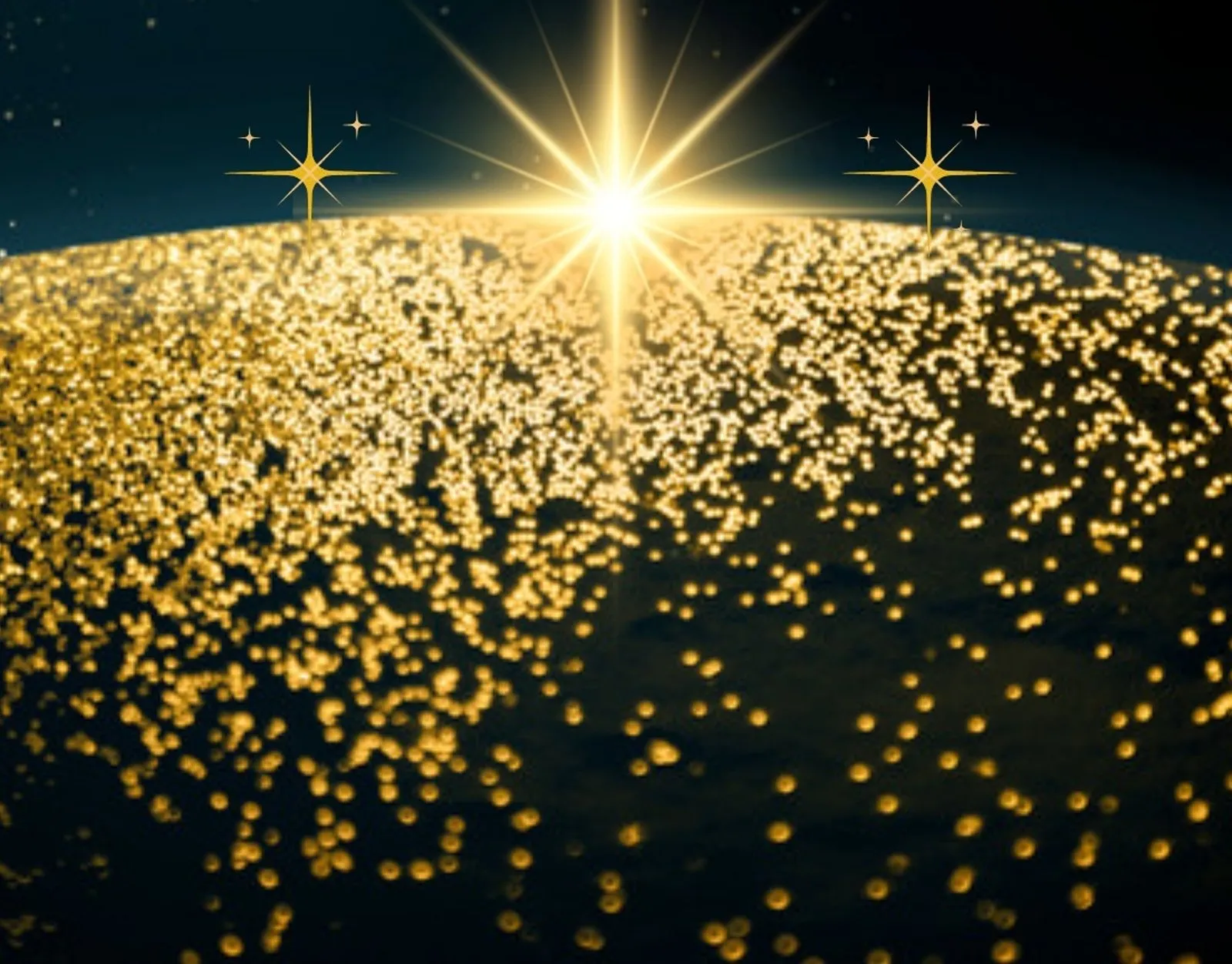 Gouden ster boven een gouden aarde, het beeld van SamenKerst